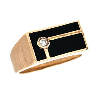 Onyx & Diamond Brushed Finish Ring